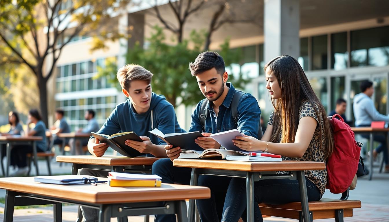 Student using learning strategies while studying